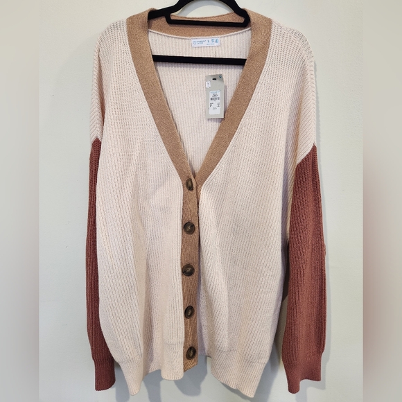 Primark Cream, Tan & Rust Colorblock Button-Front Cardigan - Picture 2 of 6